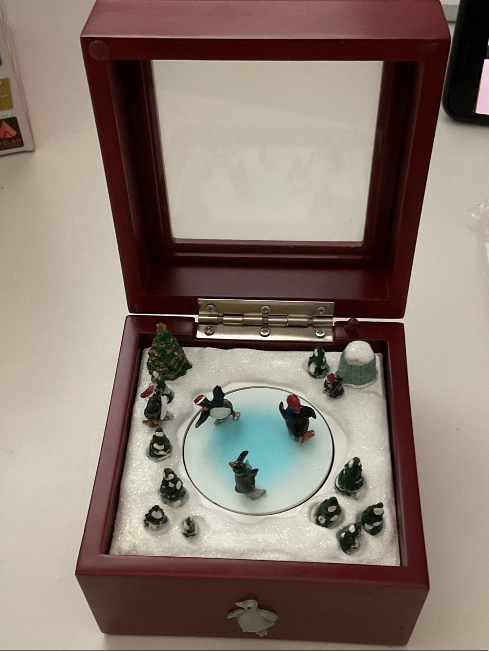 Red Framed Winter Ice Rink Wall Art Shadow music Box